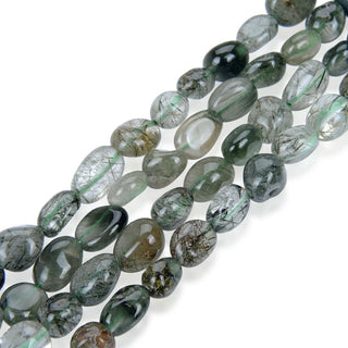 Natural Green Quartz Rutilated Gemstone Oval Tumbled Pebble Beads, Irregular, 6mm to 8mm, Hole ID 1mm, 15 Inch/1 Strand, GZ11-11