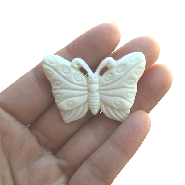1pc Beautiful Butterfly Transformation Hand Carved White Buffalo Bone Drop Pendant, Symbol of Strength Prosperity Pendant, with Sterling Silver Bail, 1.78 Inch, BP-22