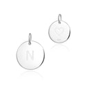 1pc 925 Sterling Silver 12mm Letter N Charm, Heart Engraved, Name Initial Disc Coin Pendant Drop, SLP-S14