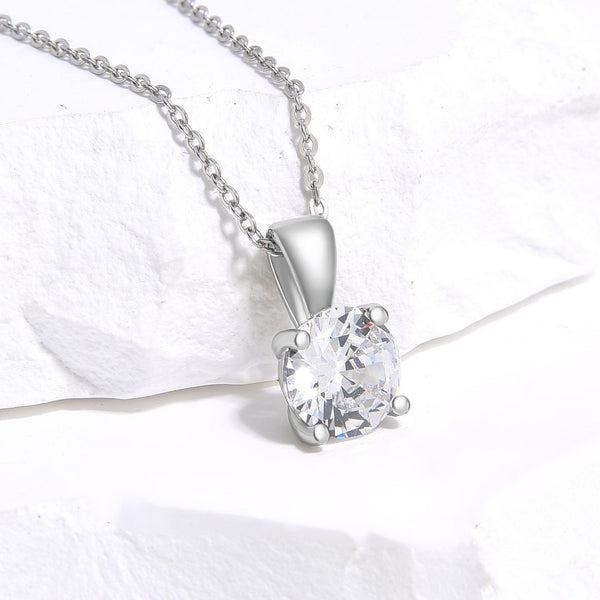 925 Sterling Silver April Birthstone Solitaire Necklace, 6mm/0.84 Carat Clear Diamond Cubic Zirconia CZ, Length Selections: 16 inch/18 inch