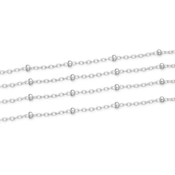 5 Feet 925 Sterling Silver Unfinished Bead Station Cable Chain Links, 1.9mm Beads, Thin Small, SSK-J1