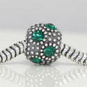 1pc 925 Sterling Silver May Birthstone Bead Charm, Green Emerald Cubic Zirconia CZ, 10.3x9mm, Hole ID 4.5mm, EC1-M5