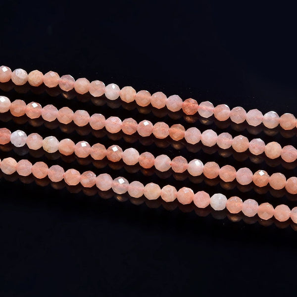 Natural Pink Moonstone Gemstone Tiny Small Faceted Round Beads, 3mm, Hole ID 0.6mm, 15 Inch/1 Strand, GK3-19