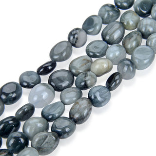 Natural Eagle Eye Agate Gemstone Oval Tumbled Pebble Beads, Irregular, 6mm to 8mm, Hole ID 1mm, 15 Inch/1 Strand, GZ11-1
