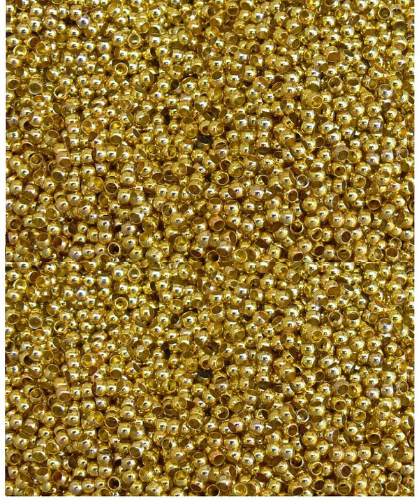 200pcs Tarnish Resistant Small Tiny Round Crimp Beads, 18K Yellow Gold Plated Brass, 2mm, Hole ID 1mm, BF101-2