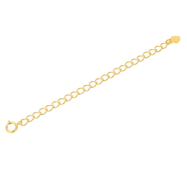2pcs Sterling Silver Chain Extender with Clasp, 18K Yellow Gold Plated Heart Drop Cable Chain Extension, Length Selections: 2 inch/3 inch/4 inch/5 inch/6 inch