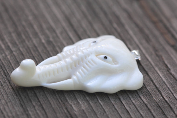 1pc Beautiful Elephant King Buffalo Hand Carved White Buffalo Bone Drop Pendant, Symbol of Strength Prosperity Pendant, with Sterling Silver Bail, 1.73 Inch, BP-23