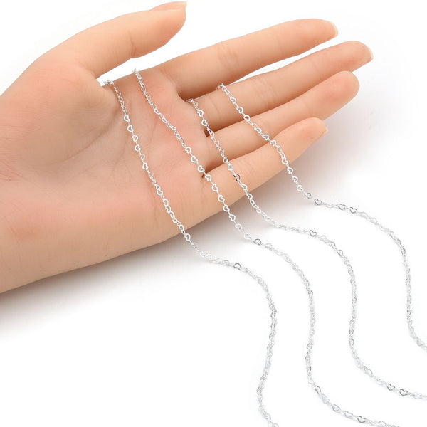 5 Feet 925 Sterling Silver Unfinished Heart Shaped Chain Links, 3.2mm x 2.1mm, Small, SSK-T1