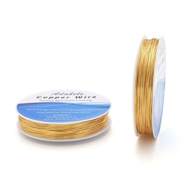 2 Rolls Premium Tarnish Resistant Round Jewelry Copper Wire, 18K Yellow Gold Plated Copper, Wire Gauge Selections: 0.5mm/0.6mm/0.7mm/0.8mm/1mm