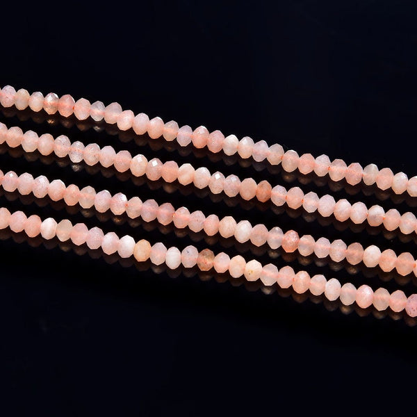 Natural Pink Moonstone Gemstone Tiny Small Faceted Rondelle Beads, 3x2mm, Hole ID 0.65mm, 15 Inch/1 Strand, GK-A6