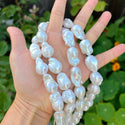 15 Inch AA Grade Good Luster Natural Baroque Pearl Beads, Irregular White Cultured Freshwater Flameball Teardrop Pearls, Large 17mm-28mm Flameball Pearls, Hole ID 1mm, PA2-28
