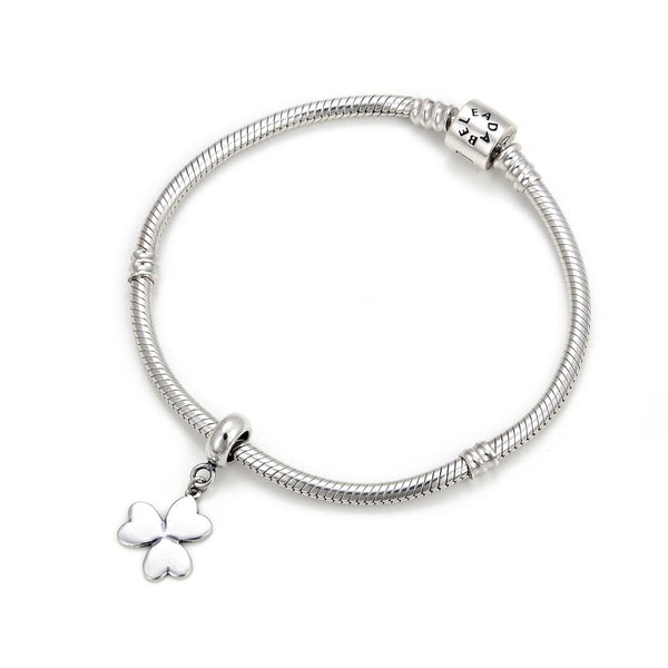 1pc Real 925 Sterling Silver Shamrock Clover Heart Petal Flower Bead Charm Pendant, Compatible with Pandora All Other Charm Pendant Bracelet, EC6-D2