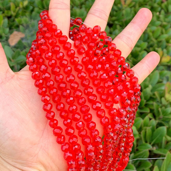 140pcs Creative Club Faceted Rondelle Crystal Glass Beads, Light Siam Red, 8x6mm, Hole ID 1.1mm, CCR806