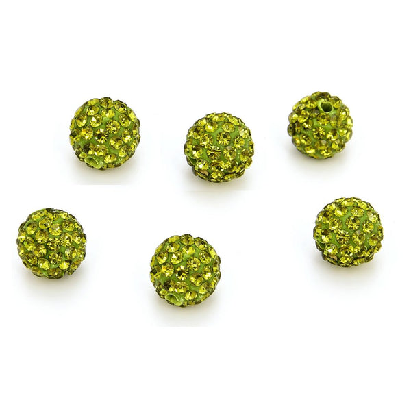 25pcs Adabele Grade A Suncatcher Crystal Rhinestone Pave Polymer Clay Beads, Olivine Green, Size Selections: 8mm/10mm/12mm
