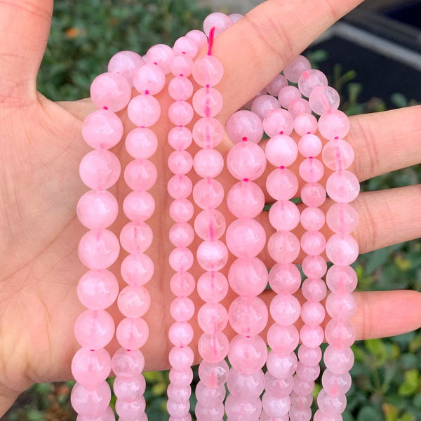 Natural Rose Quartz Gemstone Round Beads, 1 Strand/15 Inch, Size Selections: 4mm/6mm/8mm/10mm