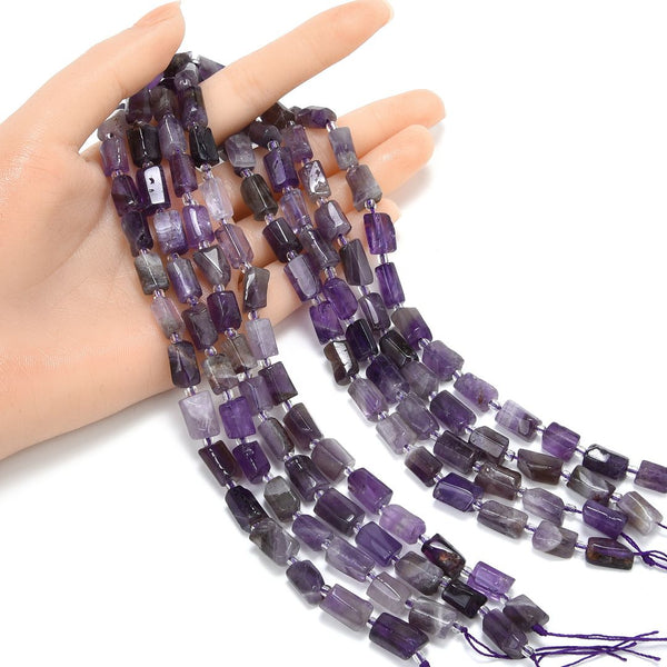 Natural Amethyst Purple Crystal Gemstone Faceted Tube Beads, 12x7mm, Hole ID 1mm, 15 Inch/1 Strand, GZ8-5