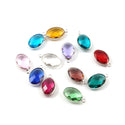 10pcs Grade A October Pink Oval Birthstone Charm Drops, Sterling Silver Plated Brass, 18x13mm, CCP6-S10