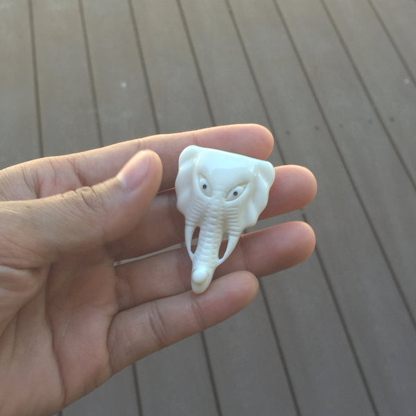 1pc Beautiful Elephant King Buffalo Hand Carved White Buffalo Bone Drop Pendant, Symbol of Strength Prosperity Pendant, with Sterling Silver Bail, 1.73 Inch, BP-23