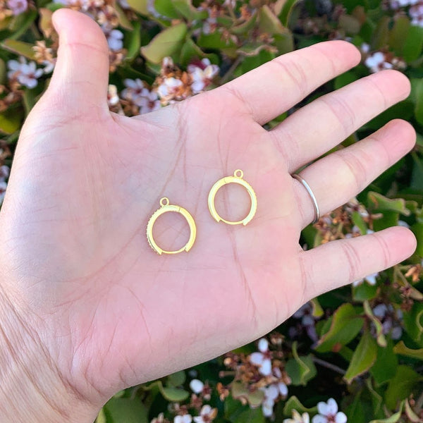 2pcs 925 Sterling Silver Round Hoop Huggies Earring Hooks, Real 18K Yellow Gold Plated, Cubic Zirconia CZ, Size Selecitons: 14mm/16mm