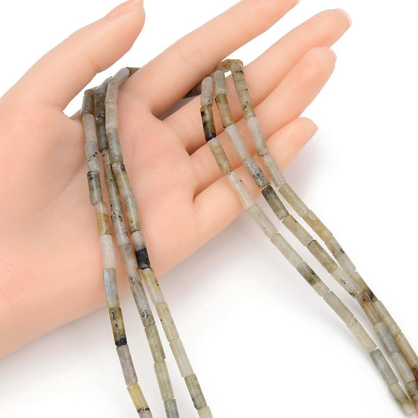 Natural Grey Labradorite Gemstone Cylinder Tube Beads, 13x4mm, Hole ID 1mm, 14.5 Inch/1 Strand, GH-H12