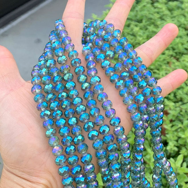 140pcs Creative Club Faceted Rondelle Crystal Glass Beads, Green Peridot Shimmer, 8x6mm, Hole ID 1.1mm, CCR836