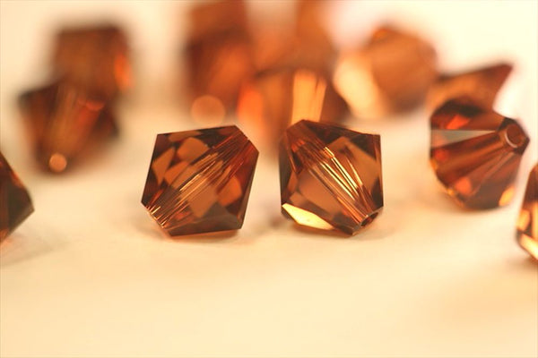 100pcs Preciosa Faceted Bicone Crystal Beads, Smoked Topaz, Size Selections: 3mm/4mm/6mm