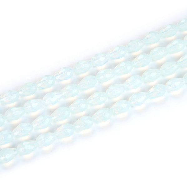 120pcs Creative Club Faceted Teardrop Crystal Glass Beads, Center Drilled, White Opal, 12x8mm, Hole ID 1mm, CCT-1234