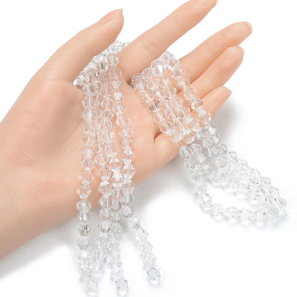 200pcs Creative Club Faceted Bicone Crystal Glass Beads, Crystal Clear, 8mm (0.31 Inch), Hole ID 1.1mm, CCB801