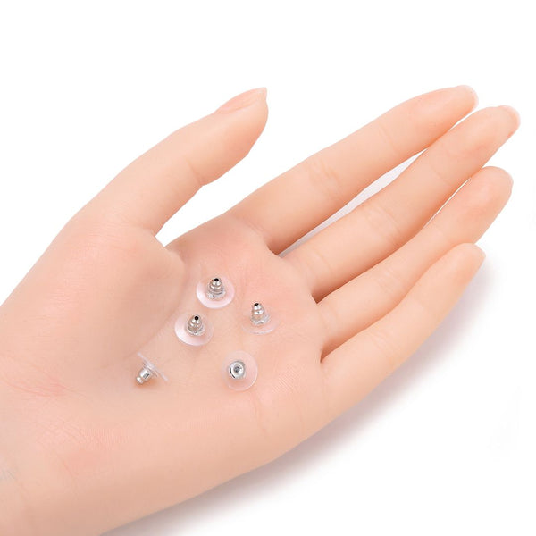 100pcs Earring Backs, Clear Plastic Pad Earnut Replacement, Sterling Silver Plated Brass, 10mm, CF230-1