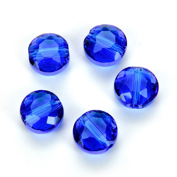 25pcs Adabele Austrian Faceted Flat Round Coin Crystal Beads #5052, Sapphire Blue, 8mm, Hole ID 1mm, SSMR813