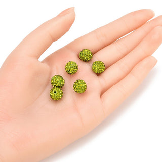 25pcs Adabele Grade A Suncatcher Crystal Rhinestone Pave Polymer Clay Beads, Olivine Green, Size Selections: 8mm/10mm/12mm