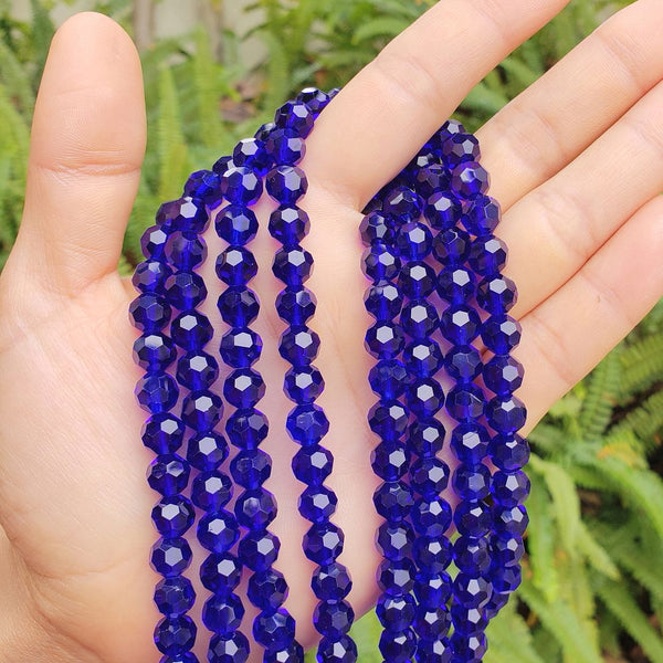140pcs Creative Club Faceted Round Crystal Glass Beads, Cobalt Blue, 8mm, Hole ID 1mm, CC2R825