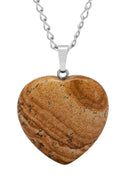 1pc You Are My Only Love Necklace, Natural Picture Jasper Gemstone Large Heart Pendant, 26 Inch Surgical Stainless Steel Chain, GGP8-B8