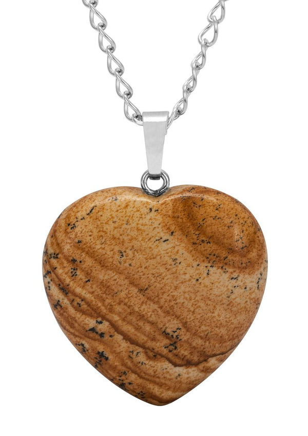 1pc You Are My Only Love Necklace, Natural Picture Jasper Gemstone Large Heart Pendant, 26 Inch Surgical Stainless Steel Chain, GGP8-B8