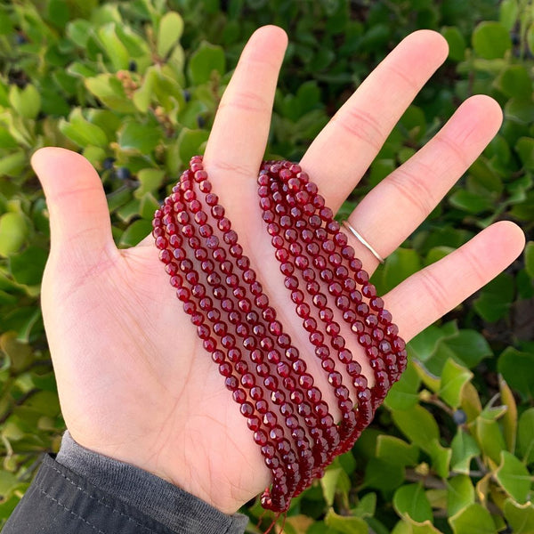 Natural Garnet Red Jade Gemstone Faceted Round Beads, 4mm/Small, Hole ID 0.9mm, 2 Strands/28 Inch Total, GH-B3