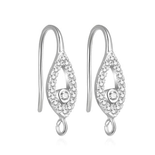 4pcs 925 Sterling Silver Fancy  Marquise Pattern Earring Hooks,19 Cubic Zirconia CZ, Tarnish Resistant Rhodium Plated, 20mm, SS475
