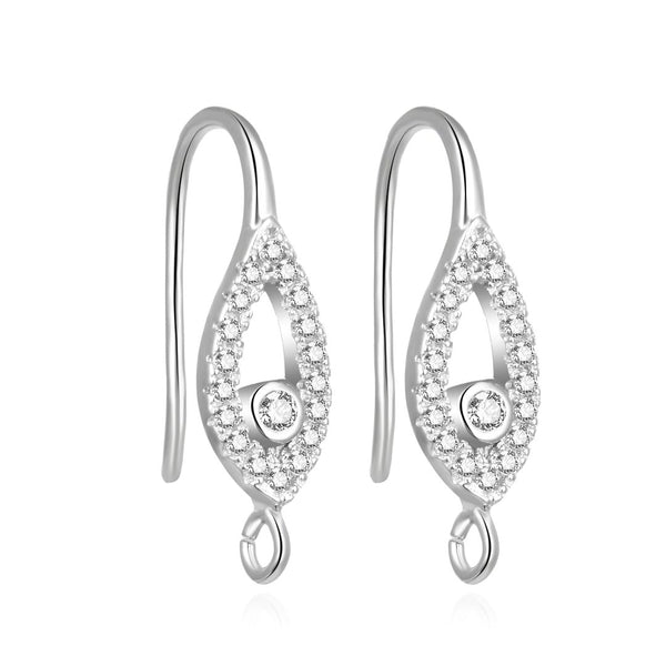 4pcs 925 Sterling Silver Fancy  Marquise Pattern Earring Hooks,19 Cubic Zirconia CZ, Tarnish Resistant Rhodium Plated, 20mm, SS475