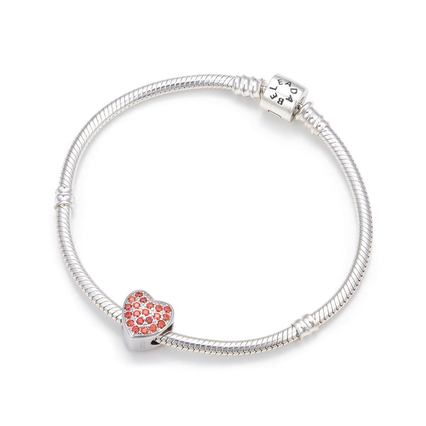 1pc 925 Sterling Silver Love Heart January Birthstone Bead Charm, Siam Red Garnet Cubic Zirconia CZ, 10mm, Hole ID 4.5mm, EC1-L1