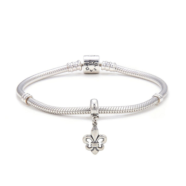 1pc Real 925 Sterling Silver Fleur De Lis Iris Lily Flower Charm Pendant, Compatible with Pandora All Other Charm Bracelet, EC7-D2