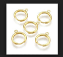 50pcs Round Hoop Huggie Leverback Earring Hooks, Open Ring, 18K Yellow Gold Plated Brass, 14mm, CF262-2