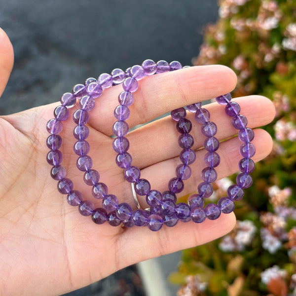 1 Strand Stretch Natural Grade A Purple Amethyst Beaded Gemstone Bracelet, 6mm Beads, Length Selections: 7 inch/7.5 inch/8 inch