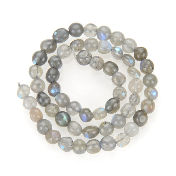 Natural Grade A Blue Flash Labradorite Gemstone Oval Tumbled Pebble Beads, Irregular, 6mm to 9mm, Hole ID 1mm, 15 Inch/1 Strand, GZ12-17
