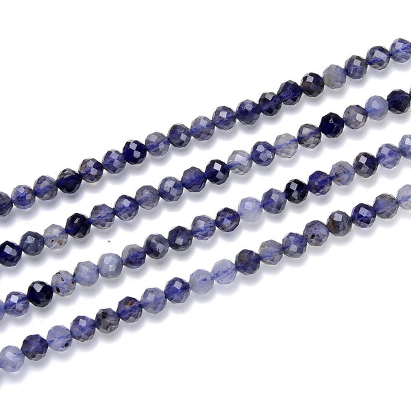 Natural Iolite Dichroite Gemstone Tiny Small Faceted Round Beads, 3mm, Hole ID 0.6mm, 15 Inch/1 Strand, GK3-20