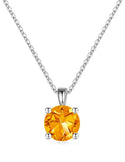 925 Sterling Silver November Birthstone Solitaire Necklace, 8mm/2 Carat Yellow Topaz Cubic Zirconia CZ, Length Selections: 16 inch/18 inch