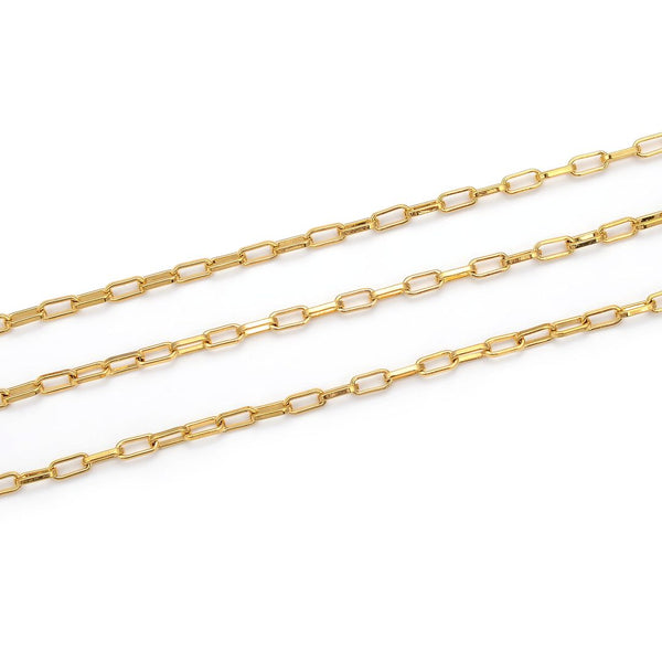 16.5 Feet Tarnish Resistant Paperclip Cable Chain Link, 24K Yellow Gold Plated, Long Lasting, Size Selections: 6.7x2.3mm, 7.4x3.4mm, 9.6x3.5mm