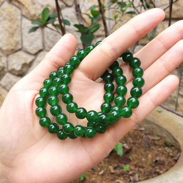 1 Strand Stretch Natural Green Jade Beaded Gemstone Bracelet, 8mm Bead, Length Selections: 7 inch/7.5 inch/8 inch/8.5 inch