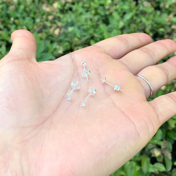 100pcs Earring Posts Glue In Settings, with 100pcs Earring Backs, Sterling Silver Plated Brass, Cup Size Selections: 3mm/4mm/6mm/8mm