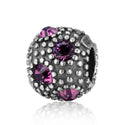 1pc 925 Sterling Silver February Birthstone Bead Charm, Purple Amethyst Cubic Zirconia CZ, 10.3x9mm, Hole ID 4.5mm, EC1-M2