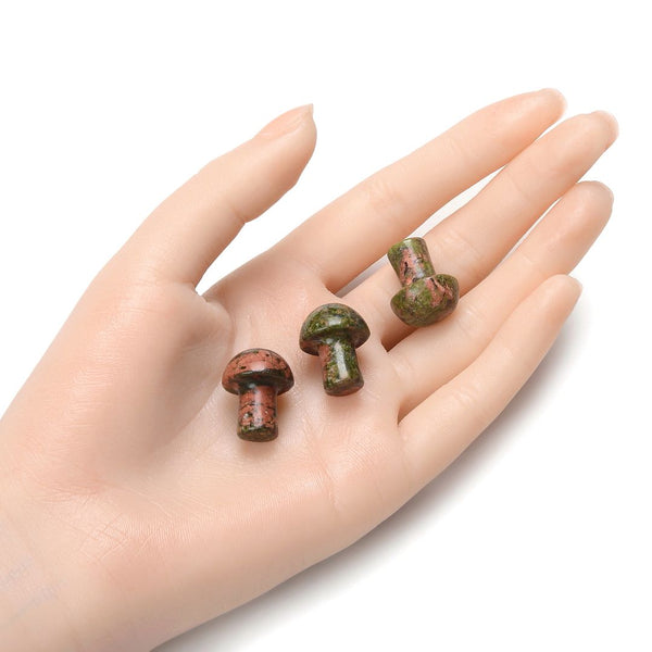 4pcs Natural Unakite Hand Carved Mushroom Gemstone, 20mm Loose Cut Stones, G3P-B4