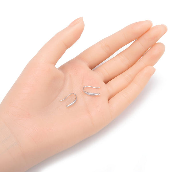 4pcs 925 Sterling Silver Fancy Earring Hooks, 7 Cubic Zirconia CZ, Tarnish Resistant Rhodium Plated, 16mm, SS456